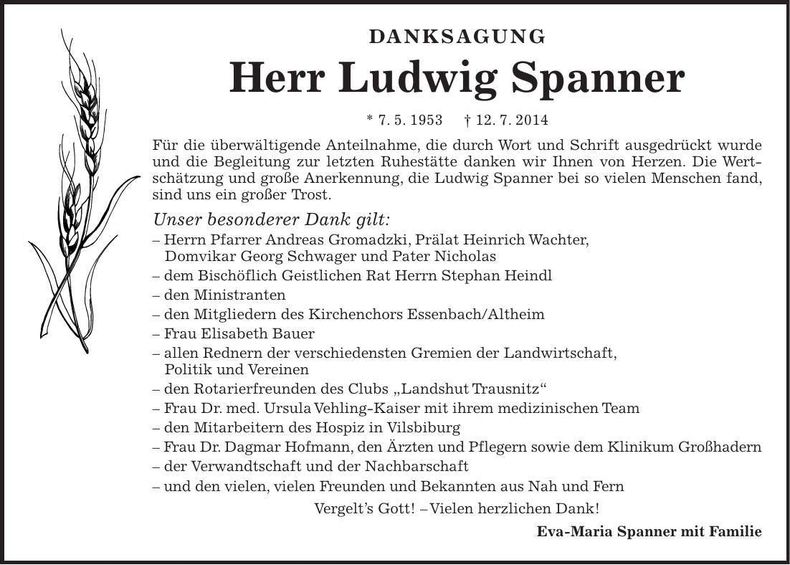 Traueranzeige Ludwig Spanner