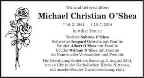 Traueranzeige Michael O¿ Shea