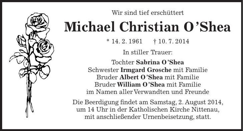 Traueranzeige Michael O¿ Shea