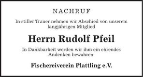 Traueranzeige Rudolf Pfeil