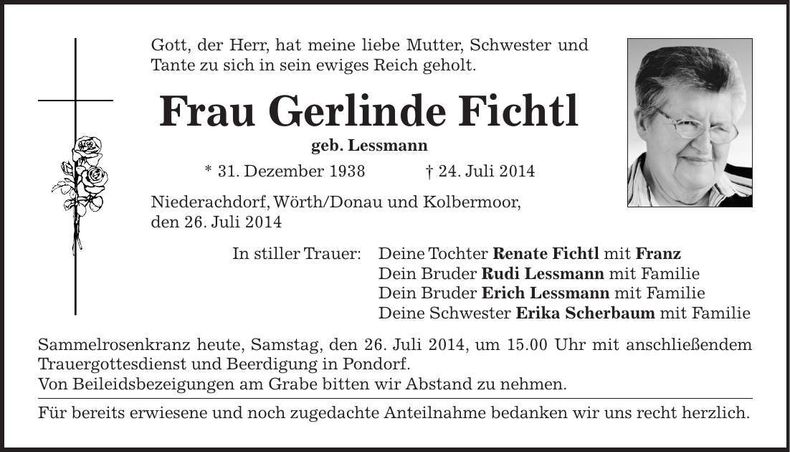 Traueranzeige Gerlinde Fichtl