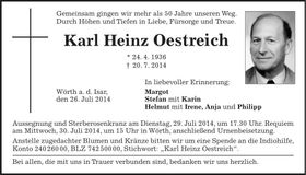 Traueranzeige Karl Heins Oestreich