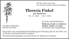 Traueranzeige Theresia Finkel