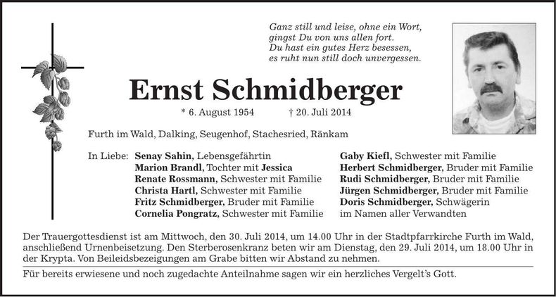 Traueranzeige Ernst Schmidberger