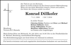 Traueranzeige Konrad Dillkofer