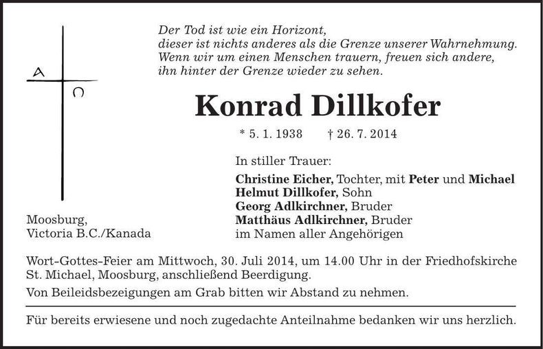 Traueranzeige Konrad Dillkofer