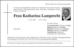 Traueranzeige Katharina Lamprecht