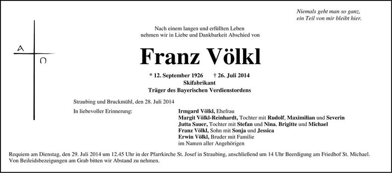 Traueranzeige Franz Völkl