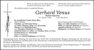 Traueranzeige Gerhard Venus