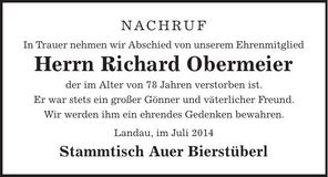 Traueranzeige Richard Obermeier