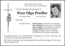 Traueranzeige Olga Preißer