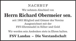 Traueranzeige Richard Obermeier