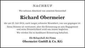 Traueranzeige Richard Obermeier