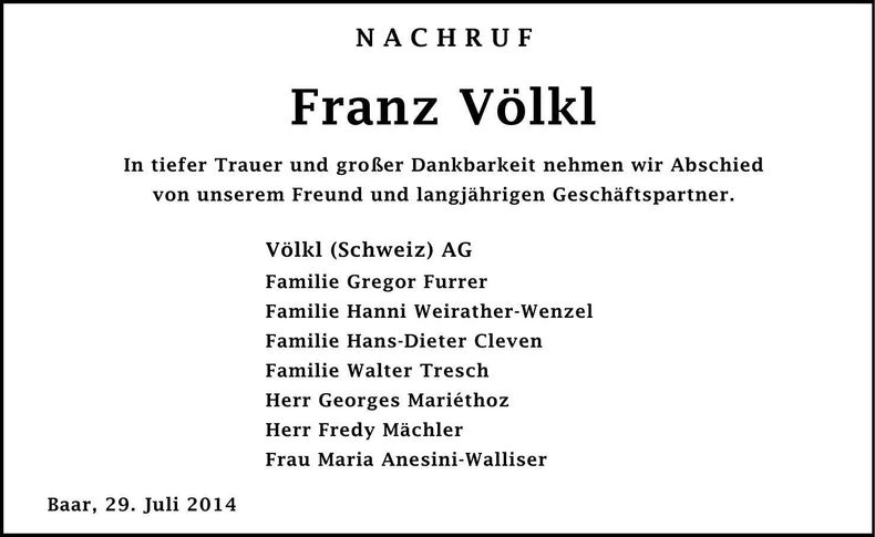 Traueranzeige Franz Völkl