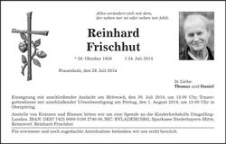 Traueranzeige Reinhard Frischhut