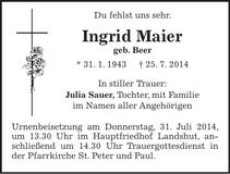 Traueranzeige Ingrid Maier