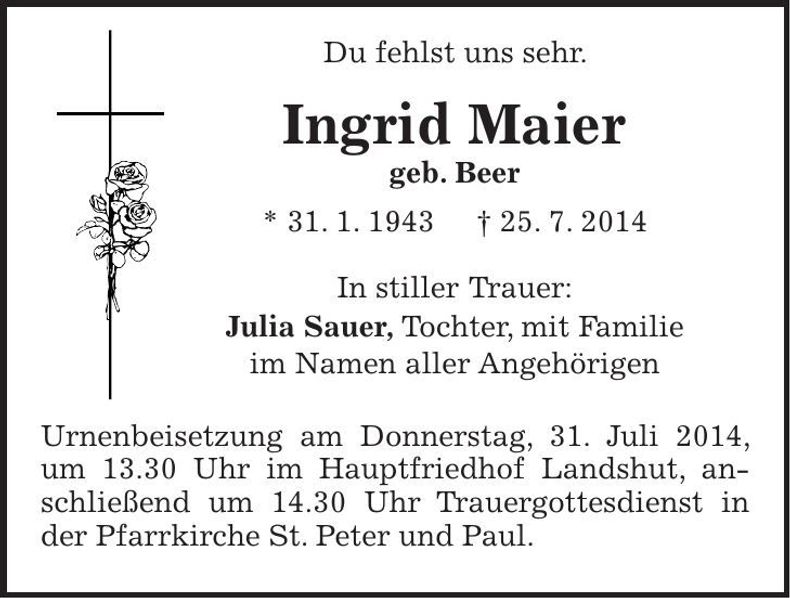 Traueranzeige Ingrid Maier