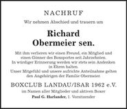 Traueranzeige Richard Obermeier