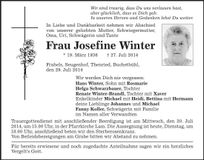 Traueranzeige Josefine Winter
