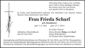 Traueranzeige Frieda Scharf