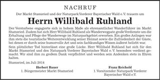 Traueranzeige Willibald Ruhland