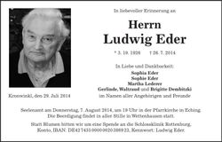 Traueranzeige Ludwig Eder