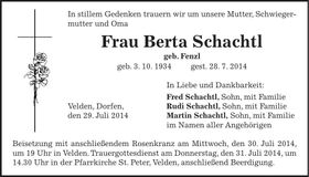 Traueranzeige Berta Schachtl