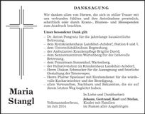 Traueranzeige Maria Stangl