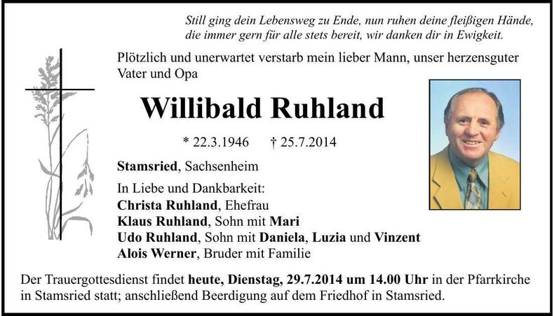 Traueranzeige Willibald Ruhland