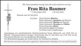 Traueranzeige Rita Baumer