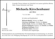 Traueranzeige Michaela Kirschenbauer
