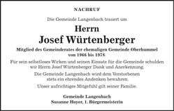 Traueranzeige Josef Würtenberger