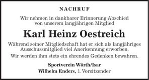 Traueranzeige Karl Heinz Oestreich