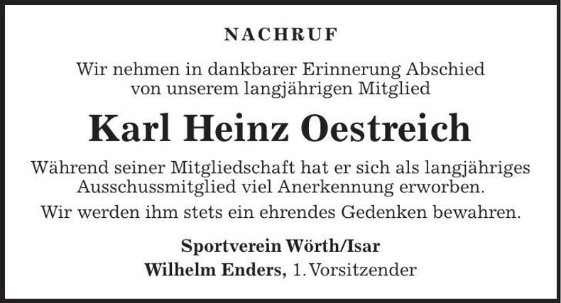 Traueranzeige Karl Heinz Oestreich