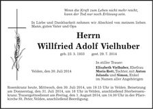 Traueranzeige Willfried Adolf Vielhuber