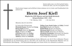 Traueranzeige Josef Kiefl
