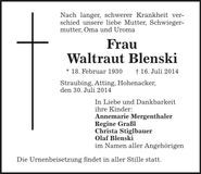 Traueranzeige Waltraut Blenski
