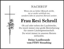Traueranzeige Resi Schroll