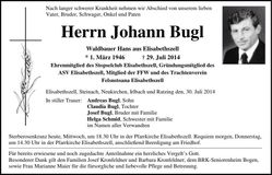 Traueranzeige Johann Bugl