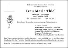 Traueranzeige Maria Thiel