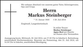 Traueranzeige Markus Steinberger