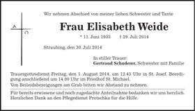 Traueranzeige Elisabeth Weide