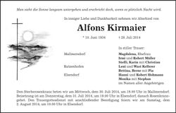 Traueranzeige Alfons Kirmaier