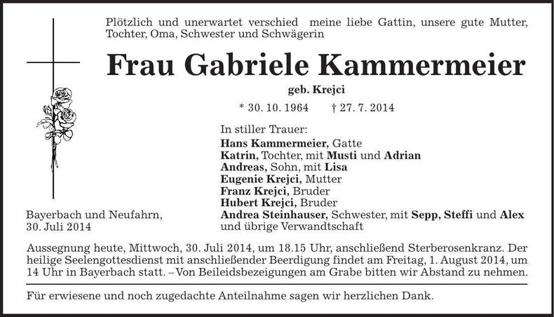 Traueranzeige Gabriele Kammermeier