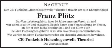 Traueranzeige Franz Plötz