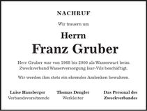 Traueranzeige Franz Gruber