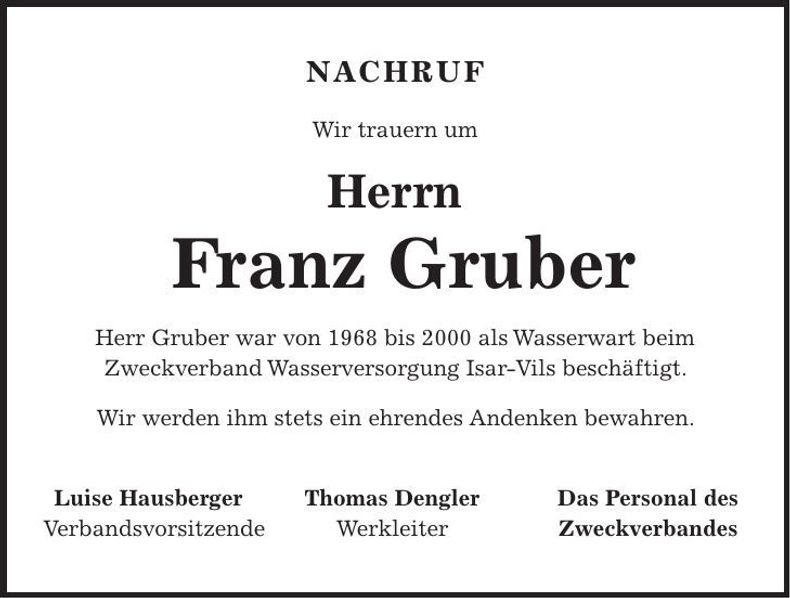 Traueranzeige Franz Gruber