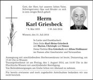 Traueranzeige Karl Griesbeck