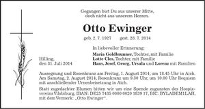Traueranzeige Otto Ewinger