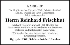 Traueranzeige Reinhard Frischhut